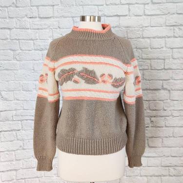 Soft Wool Peach and Brown Mock Neck Sweater 