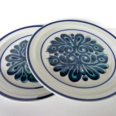 Vintage Acsons Fantasia Dinner Plates, Set of 2 Abstract Blue And White Stoneware Plates 