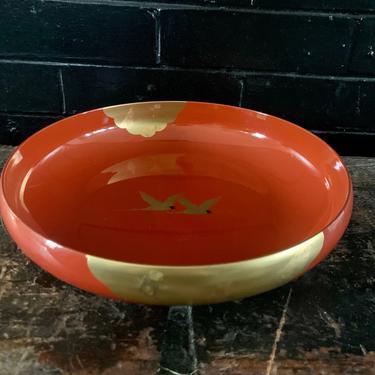 Vintage Japanese Bowl with gold leaf crane and cloud design Decorative Bowl Asian Art 