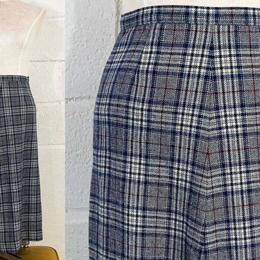 Vintage A-Line Pendleton Plaid Midi Skirt Wool 60s 1960s 1970s 70s School Uniform Gray Blue Mod USA Small XS XXS 