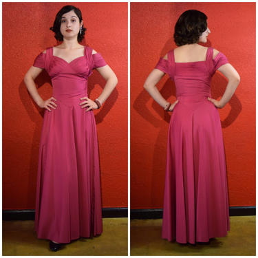 1940s Magenta Pink Gown Off Shoulder XS 