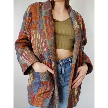 Colorful Abstract Floral Tapestry Jacket // Lined 