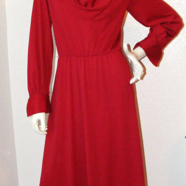 Vintage 1970s Long Maroon Cowl Neck Dress- Very Nice 