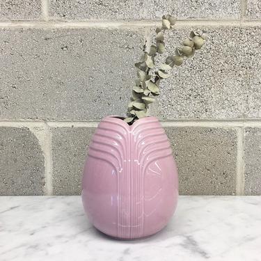 Vintage Vase Retro 1980s  Art Deco Revival + Ceramic + Pottery + Small + Oval + Mauve + Flower or Plant Display + Home and Table Decor 