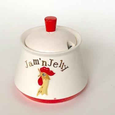 Vintage Mid Century Holt Howard Coq Rouge Red Rooster Jam and Jelly Jar with Cover 1962 