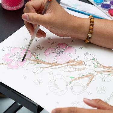 Paint Cherry Blossoms in Watercolor (with Outlines), A Virtual Workshop- April 3