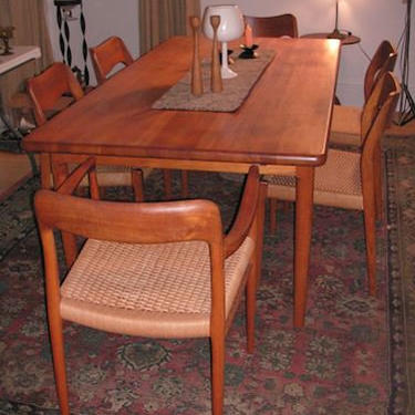 Free and Insured Shipping within US - Danish Mid Century Modern Dining Table Set with 6 J L Moller Solid Teak Dining Room Chairs Paper Chord 