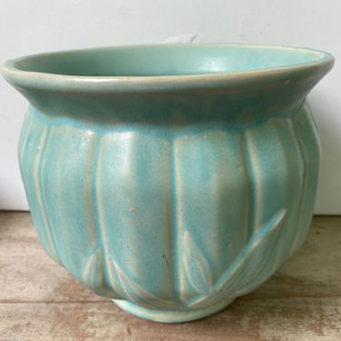Vintage Light Blue Pottery Planter, Bamboo Design, Unmarked USA Planter, Manufacturer's Glazing Flaws See All Photos 