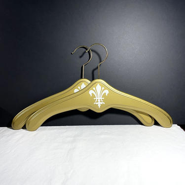 2 Vintage Clothes, Clothing Hangers - Wood and Metal, Antique Gold and White, Mid Century Modern, Hollywood Regency, Coat Closet Hangers, 