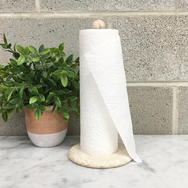 Vintage Marble Paper Towel Holder Retro 1990s Contemporary + Modern + Beige and Off-White + Kitchen Storage + Home and Table Decor 