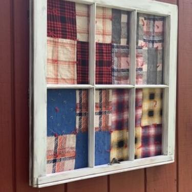 Vintage Framed Flannel Quilt, Vintage Window