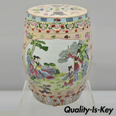 Vintage Pink Porcelain Hand Painted Oriental Chinese Garden Seat Stool