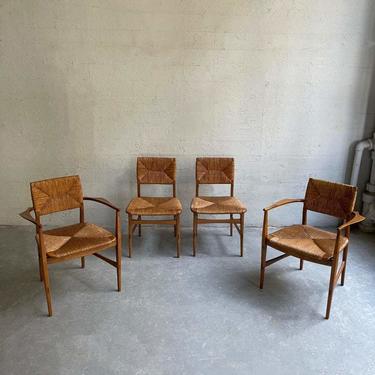 Scandinavian Modern Rush And Beech Dining Chairs