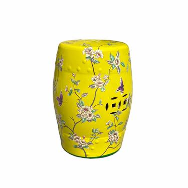 Handmade Electric Yellow Porcelain Butterflies Flower Round Stool Ottoman cs6916E 