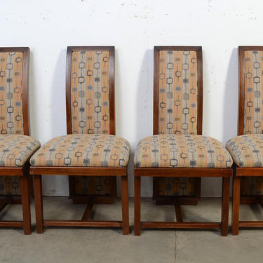 Frank Lloyd Wright Dining Chairs Mahogany Henredon Taliesin Set of Four Mid Century Modern 