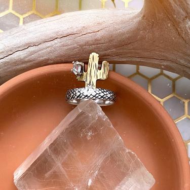 Cactus Ring with Herkimer Diamond - Mixed Metals Cactus Ring - Boho Desert Style Ring - Festival Style Ring - Herkimer Diamond Ring - Gift 