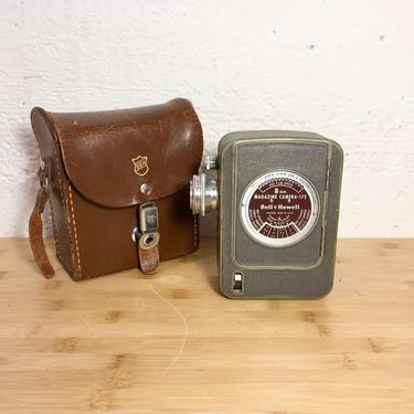 1947 8mm Bell &amp; Howell 172 Magazine Movie Camera w Leather Case, Owner's Manual 