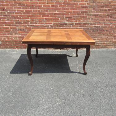 Antique Vintage French Walnut Oak Parquetry Extending Dining Table 
