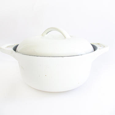 Vintage Colony Brand Mid-Century White Enamelware  Cast Iron Pot with Lid 