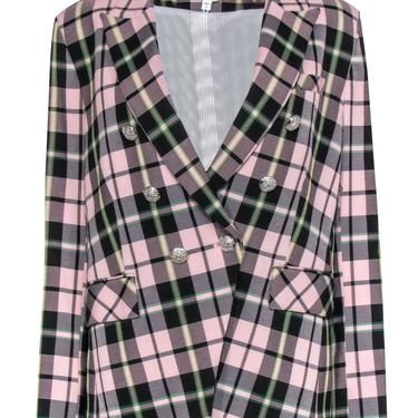 Veronica Beard - Pink, Green & Black Plaid Double Breasted Blazer Sz 16