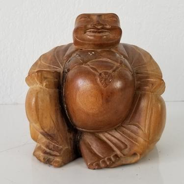 Vintage Hand Carved Wood Buddha Figurine . 
