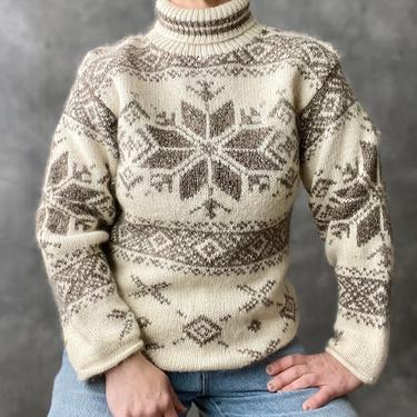 Vintage Silk Blend Snowflake Turtleneck Sweater, Size Small 