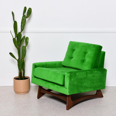 Vintage Adrian Pearsall Kelly Green Velvet Lounge Chair w/ Solid Walnut Base 