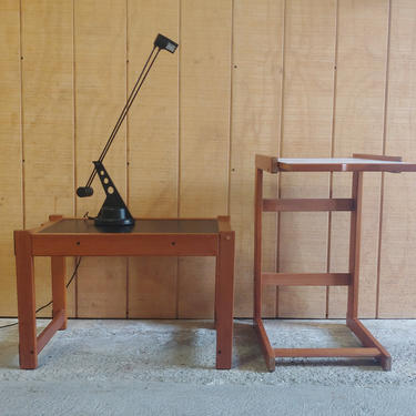 Vintage Modern Adjustable Solid Teak and Laminate Side Tables - Set of 2 