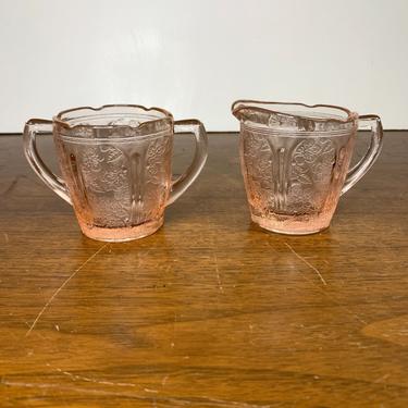 Vintage Jeannette Glass Cherry Blossom Pink Children's Sugar and Creamer 