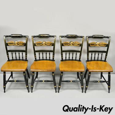 Set 4 Vintage L. Hitchcock Gold Eagle Stenciled Painted Black Maple Dining Chair