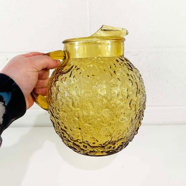 Vintage Amber Glass Pitcher Yellow 70s 1970s Lido Milano Crinkle Mid-Century Colorful Home Decor Serving Dinner Party MCM Beach Picnic Blue 