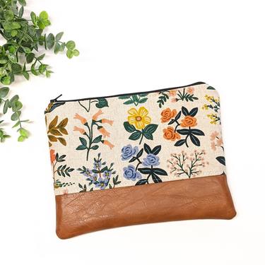 Rifle Paper Makeup Bag: Cream Meadow Wildflower / Travel Pouch/ Vegan Leather 