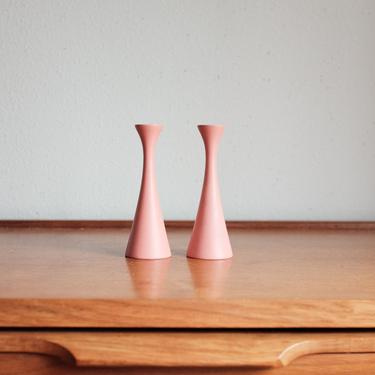Swedish Pink Wood Candle Holders 
