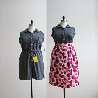 RARE Vintage 1950s Romper / Gray 1950s Romper with Skirt / Leisurama Shirt Short N Skirt Set / 1950s Matched Set / 50s Plus Sized Vintage 