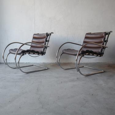 Vintage Leather and Chrome Knoll MR Lounge Arm Chairs 