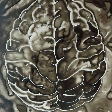 Black and White Brain -  original ink painting on yupo - neuroscience art 
