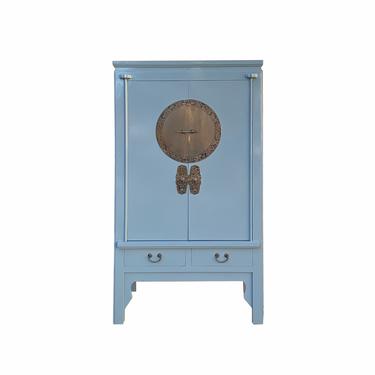 Chinese Oriental Light Blue Moon Face Tall Wedding Armoire Cabinet cs7084E 