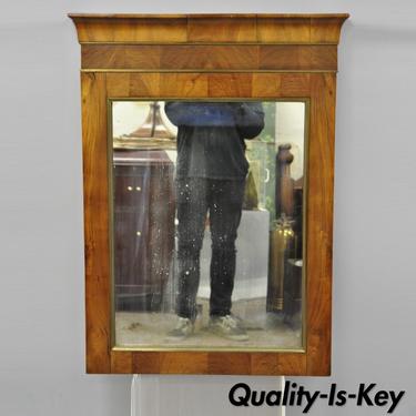 19th C. American Empire Crotch Mahogany Looking Glass Wall Mirror w/ Brass Trim