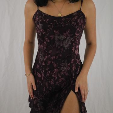 Vintage Dark Berry Purple Victoria’s Secret Floral Silk Slip Dress - Large 