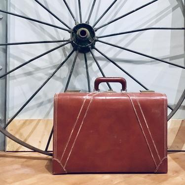 Leather Suitcase | Vintage Hard Shell Leather | Briefcase | Mantiques | Vintage Luggage | Unique Storage | Home Decor | Photo Prop | 1960s 