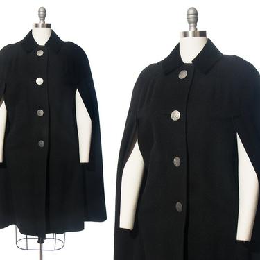 Vintage 1970s Cape | 70s LODEN Austrian Black Wool Mohair Cloak Velvet Collar Long Winter Coat (small/medium) 