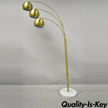 Modern Brass &amp; Marble Large 3 Orb Head Globe Arch Adjustable Floor Lamp