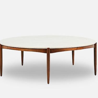 Folke Ohlsson Round Marble and Walnut Coffee Table for Dux