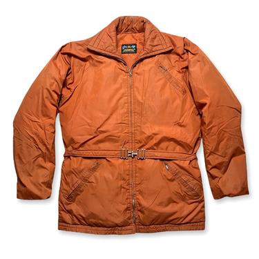 Vintage 1960s/1970s EDDIE BAUER 'Bauer Down' Coat ~ S ~ Winter Jacket / Parka ~ Belted ~ Rising Sun Label ~  Made in USA 