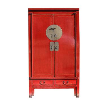 Chinese Distressed Red Tall Wedding Armoire Wardrobe TV Cabinet cs5422S