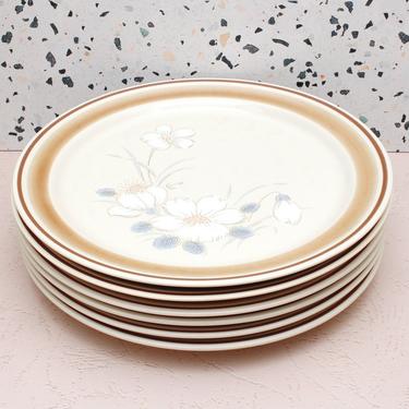 Vintage 1980s Hearthside Watercolors Dawn Floral Dinner Plates - Pastel Stoneware Made in Japan - Set/6 