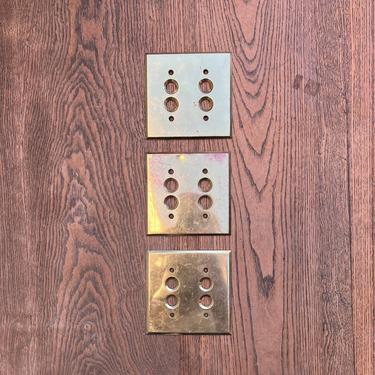 Set of 3 Antique Brass Double Push Button Switchplate Light Covers 