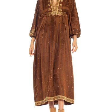 Morphew Collection Brown  Gold Silk Kaftan Made From Vintage Saris 
