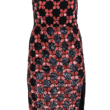 Retrofete - Black & Pink Floral Sequin Strapless "Jaqueline" Sheath Dress Sz S