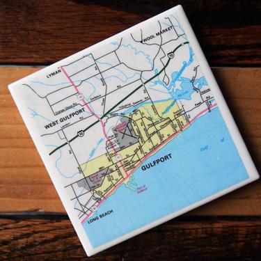 1983 Gulfport Mississippi Map Coaster. Gulfport Map Gift. Mississippi Coaster. Gulf Coast Décor. Coastal Map Vintage. Gulf of Mexico Gift MS 